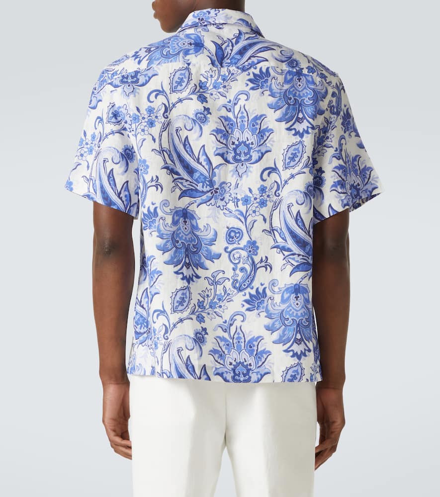 Printed linen bowling shirt