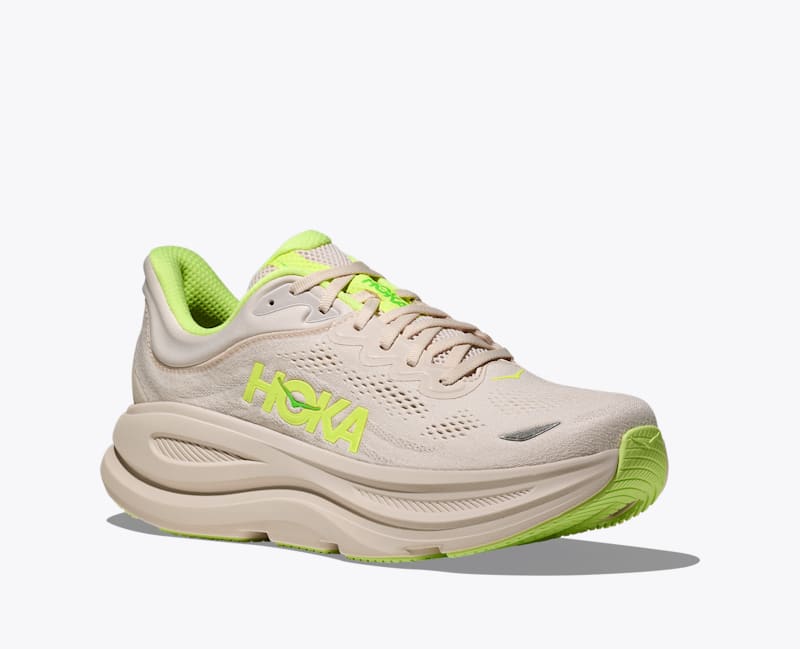 HOKA Men's Bondi 9 Shoes in Grout/Neon Yuzu