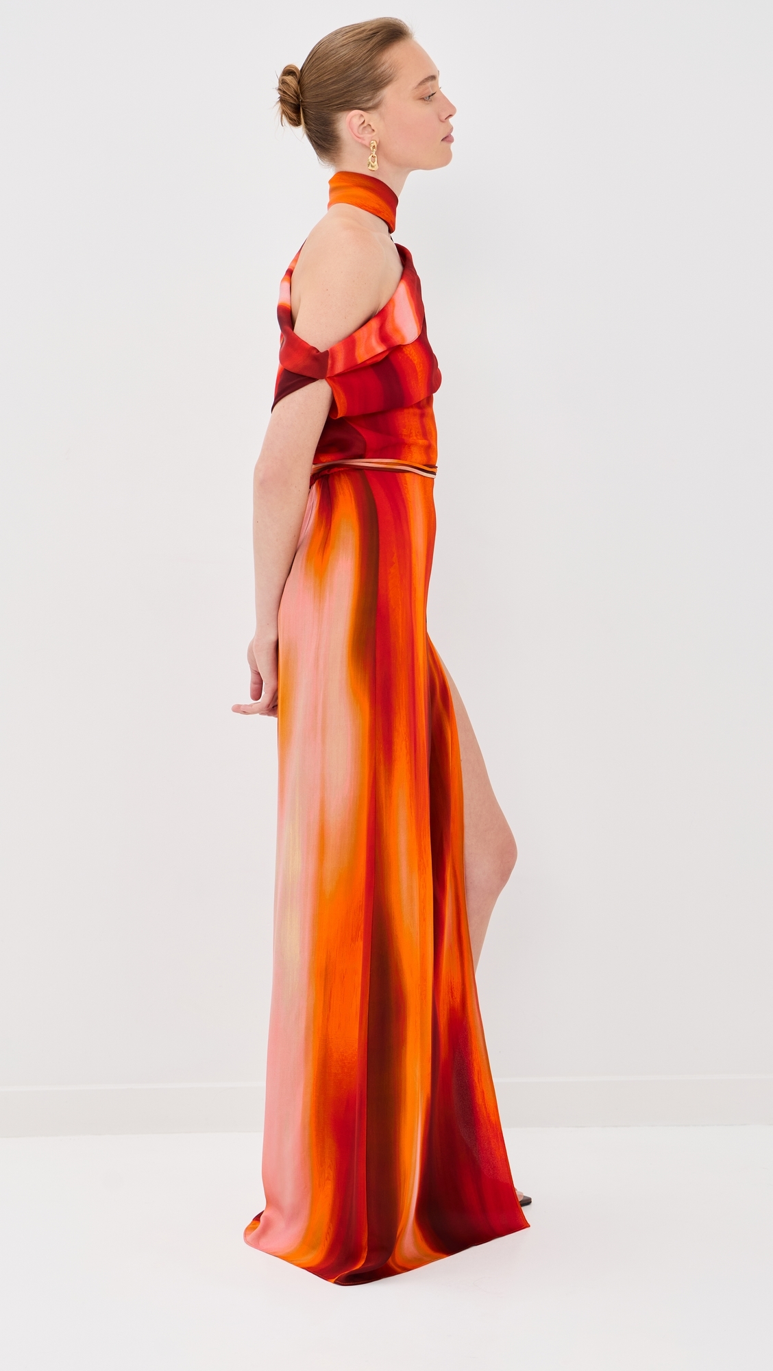 Asymmetrical Draped Dress with Scarf