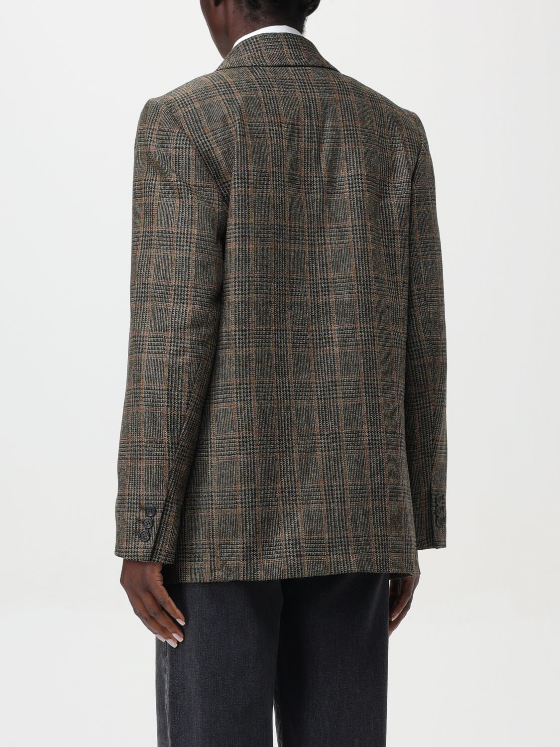 Checked wool double-breasted blazer - Brown