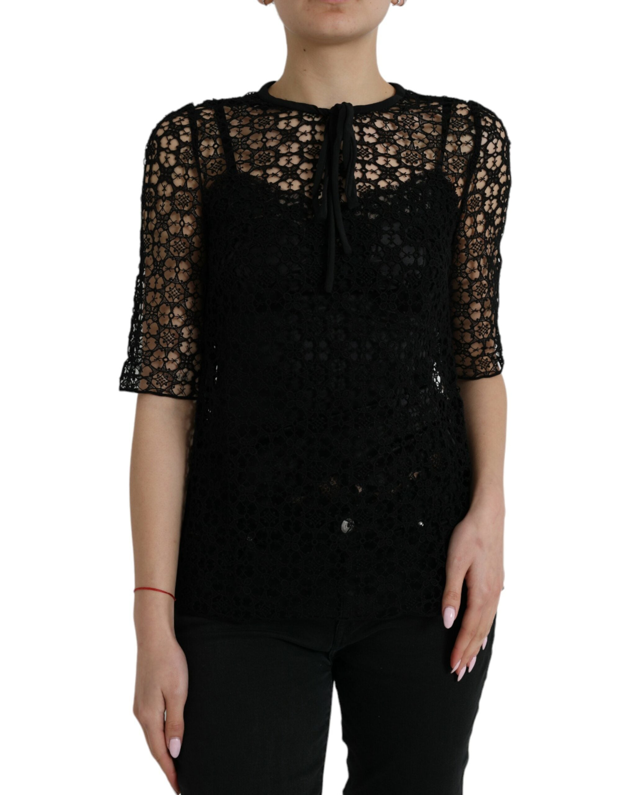 Floral Lace Blouse — Black