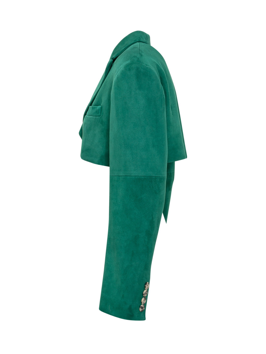 Green Solid Notched Lapel Blazer