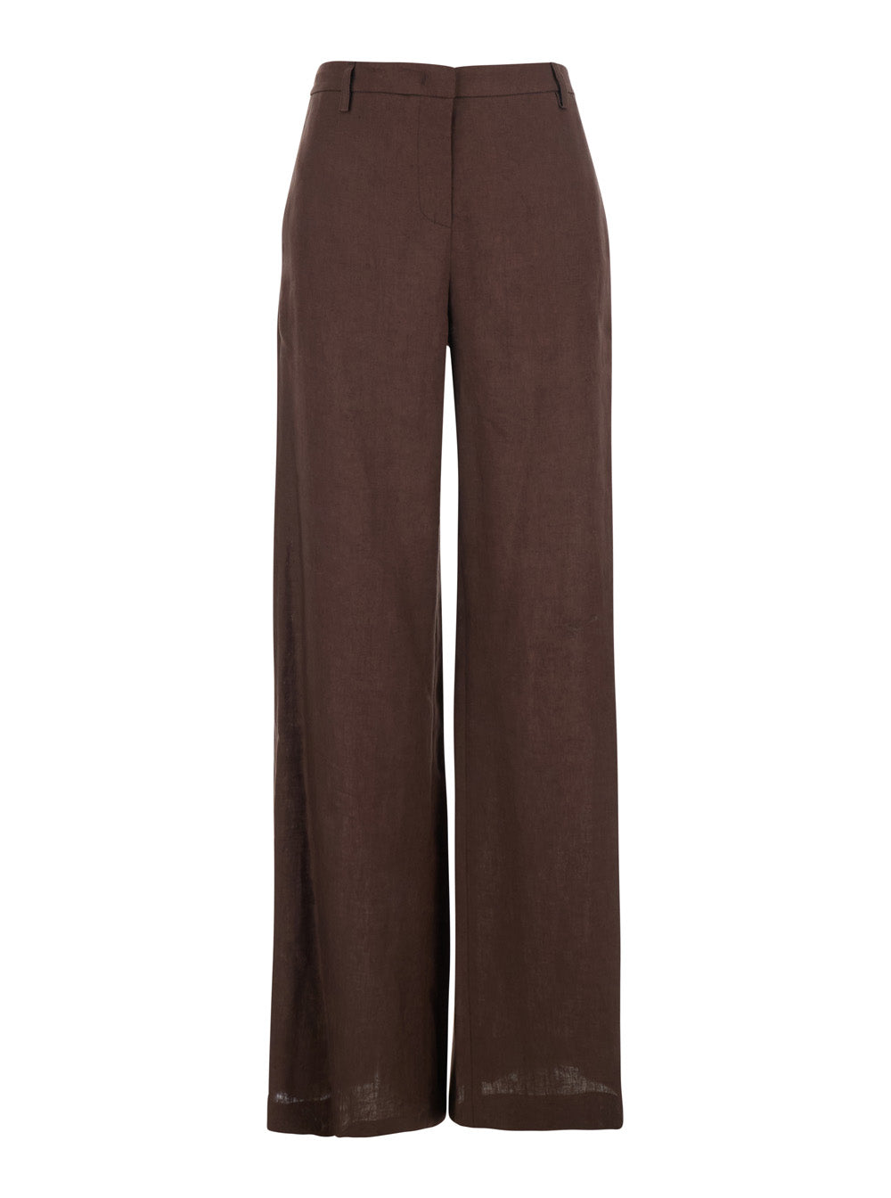 Wide-Leg Linen Trousers — Brown