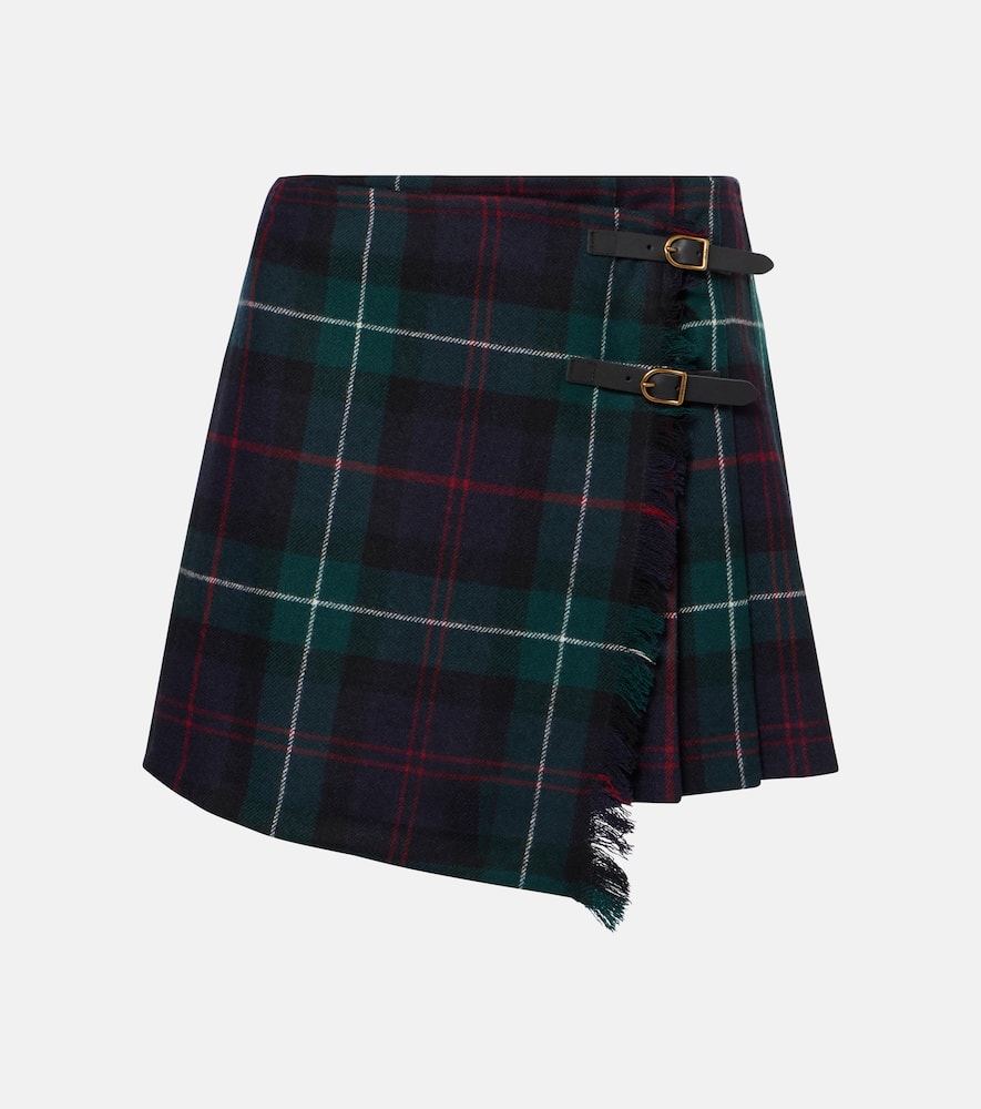 Plaid pleated wool twill wrap Skirt