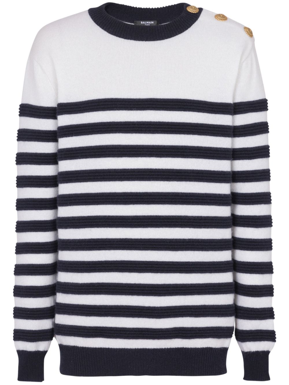 Button-detail striped cashmere jumper - White
