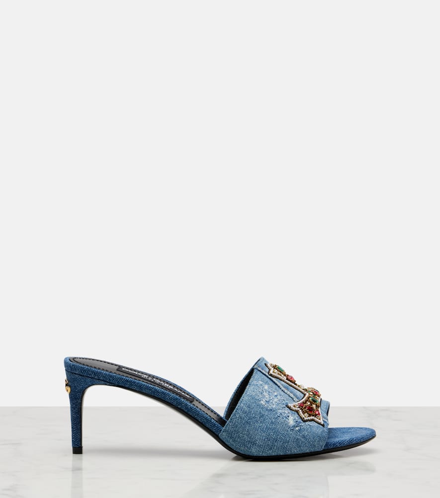 Crystal-embellished denim mules