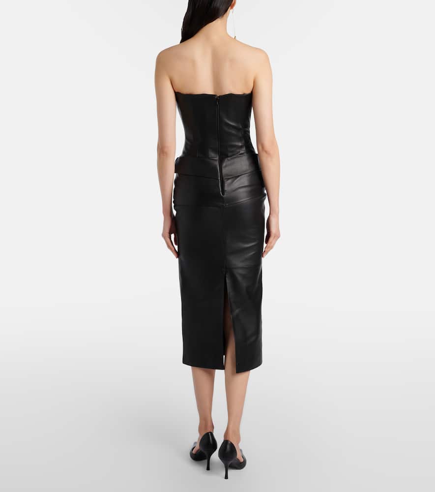 Strapless leather midi dress