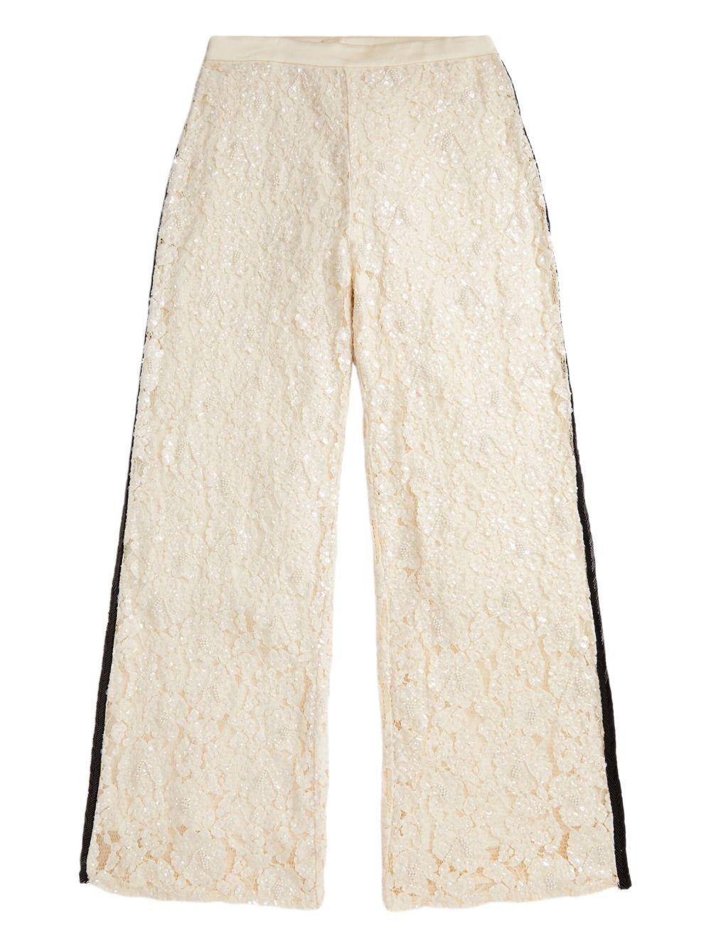 Lace-Trimmed Cotton Trousers — Cream