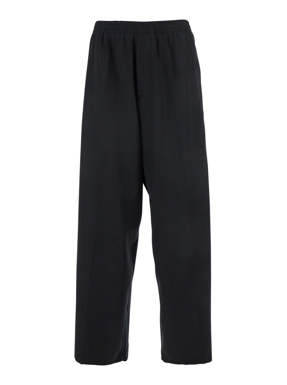 Wool Elastic-Waist Trousers — Black