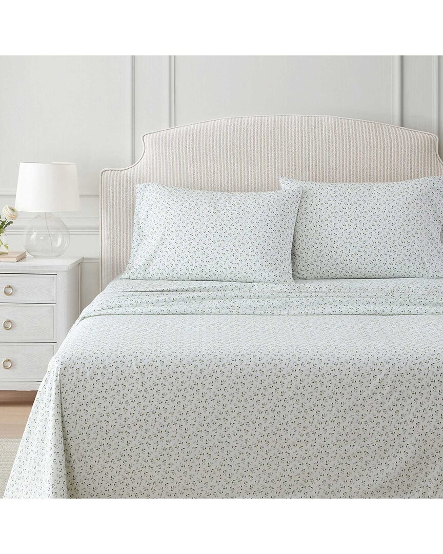 Kennedy Floral Plain Cotton Percale Sheet Set - Wh