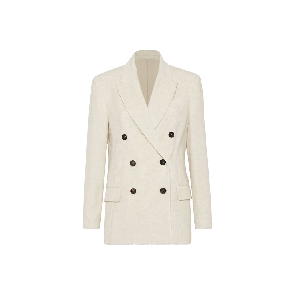 Double-Breasted Cotton-Viscose Blazer — White