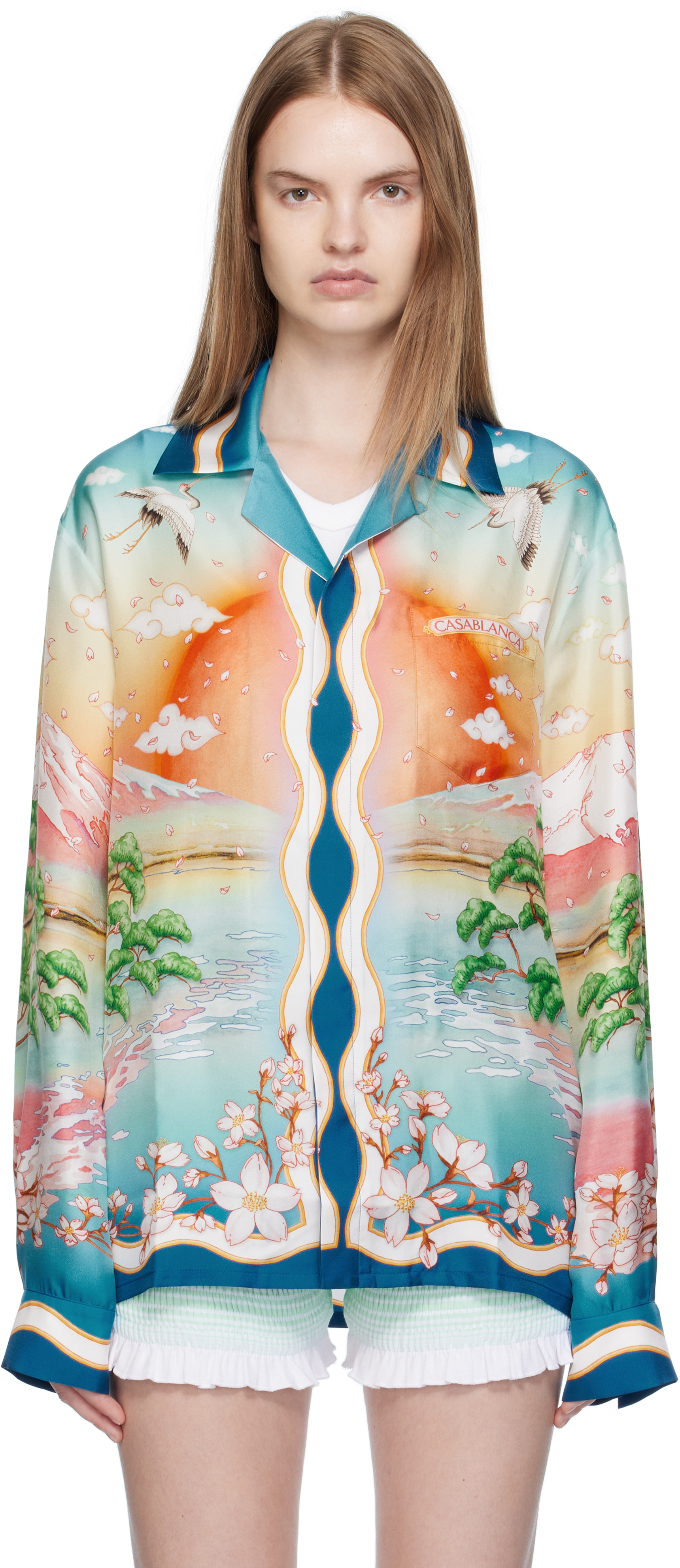 Multicolor 'Tennis Club' Silk Long Sleeve Shirt