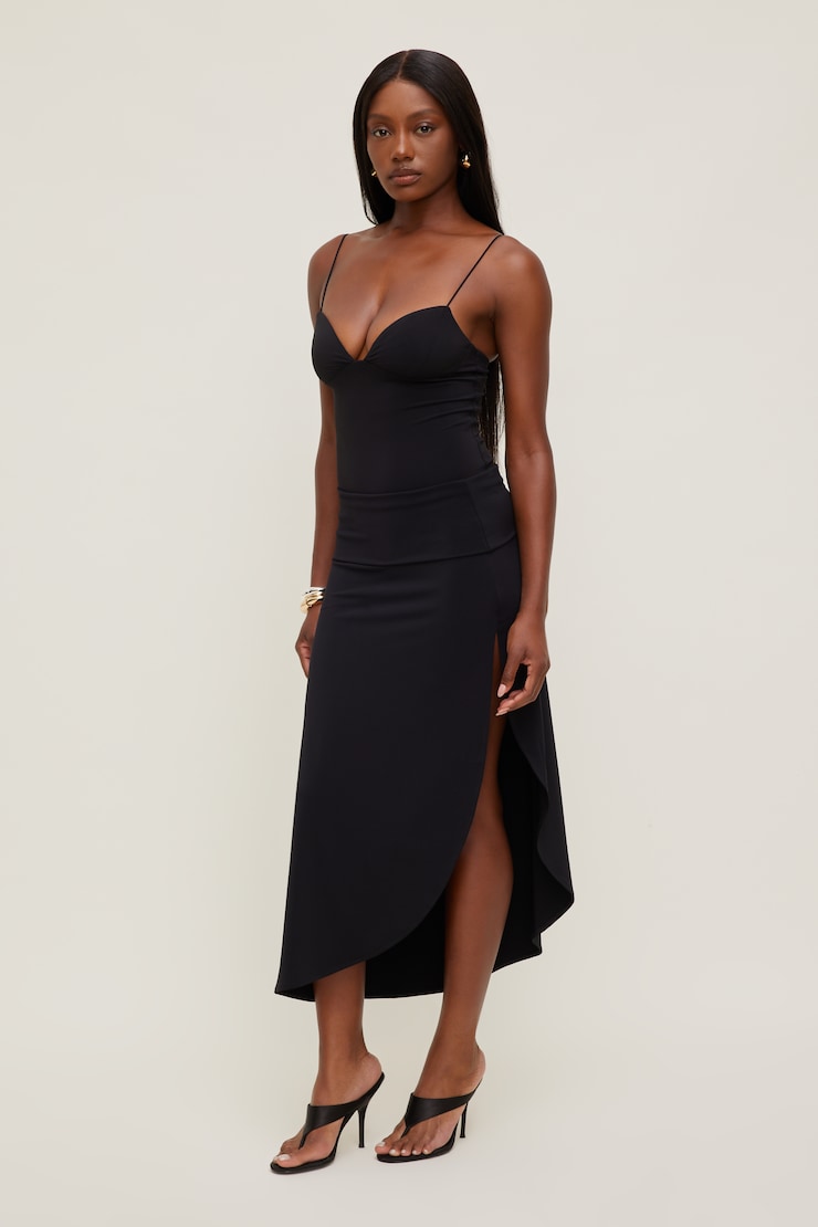 Sculpt Slit Midi Skirt - Black - Women Clothing