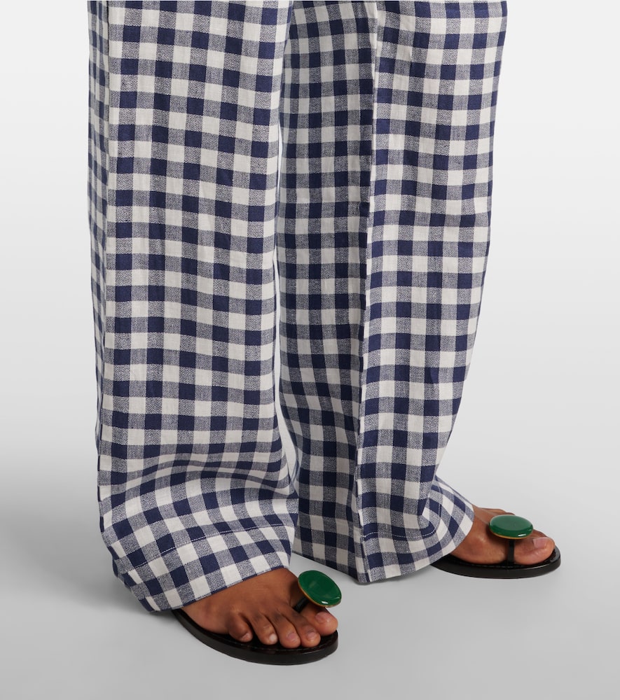 Aurelia gingham linen wide-leg pants
