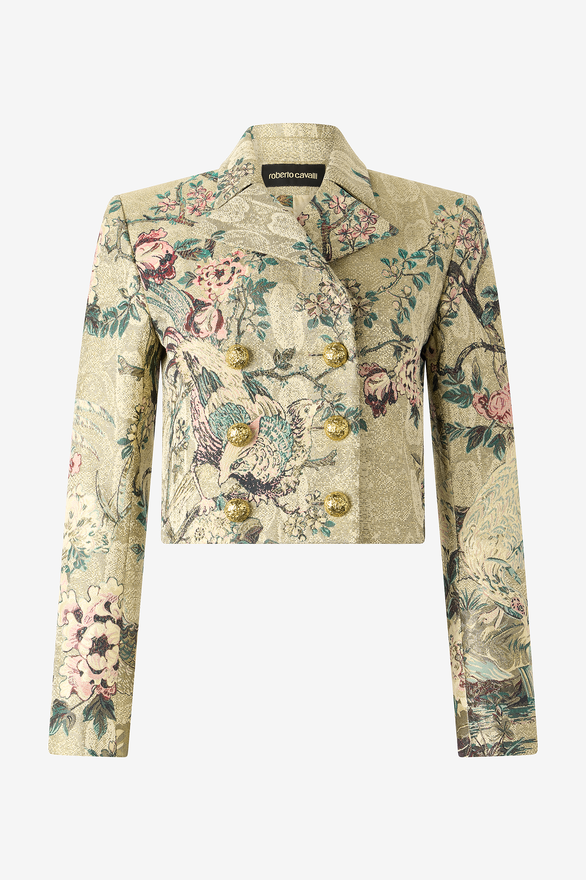 Cropped Jacket With Oriental Bird Print