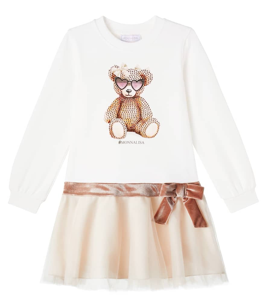 Embellished printed cotton-blend tulle dress