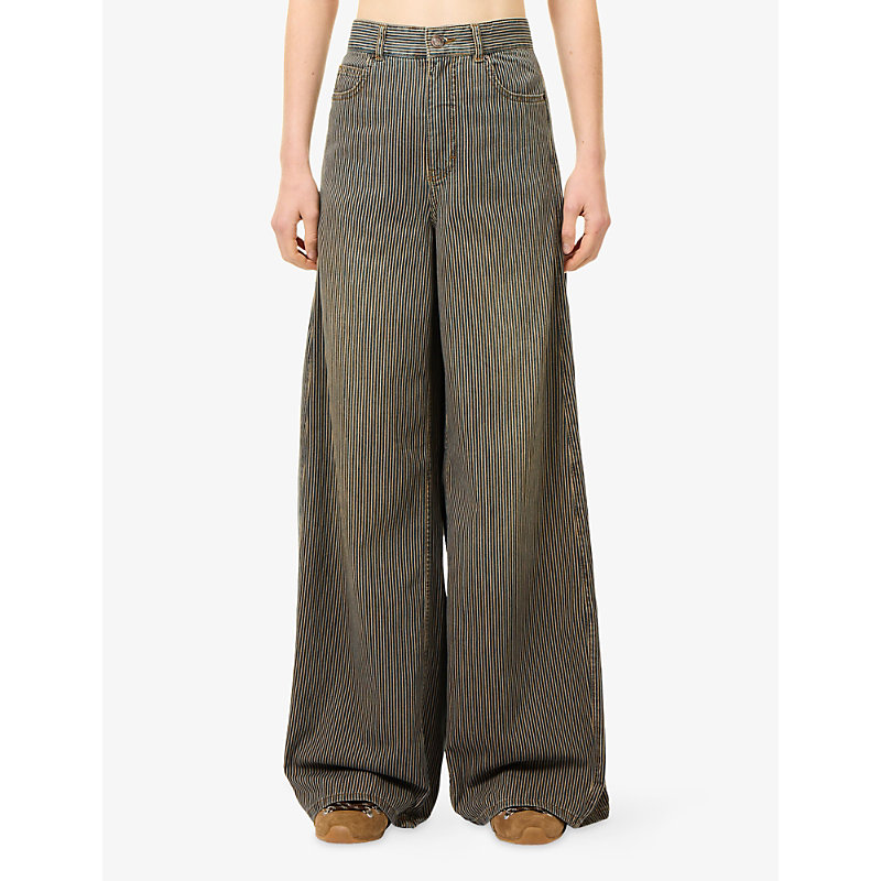 Womens Striped Wide-Leg Denim Jeans
