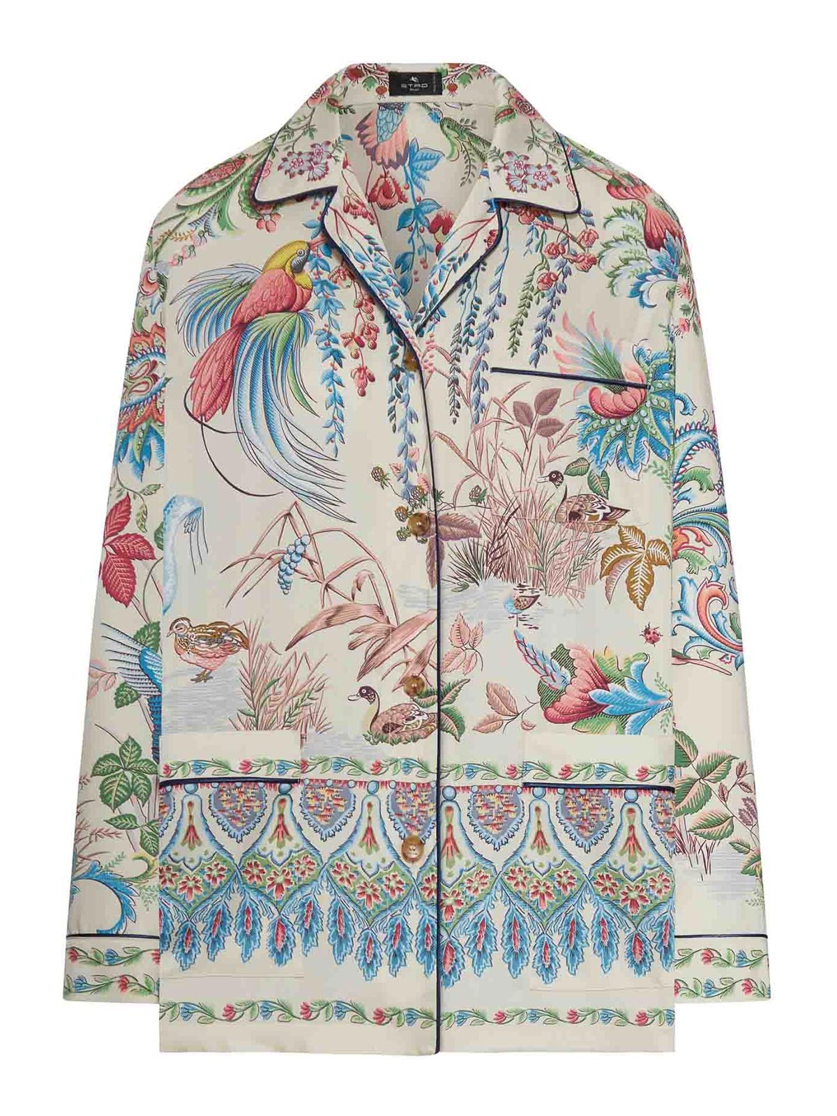 Twill Shirt With Placed Flora And Fauna Print