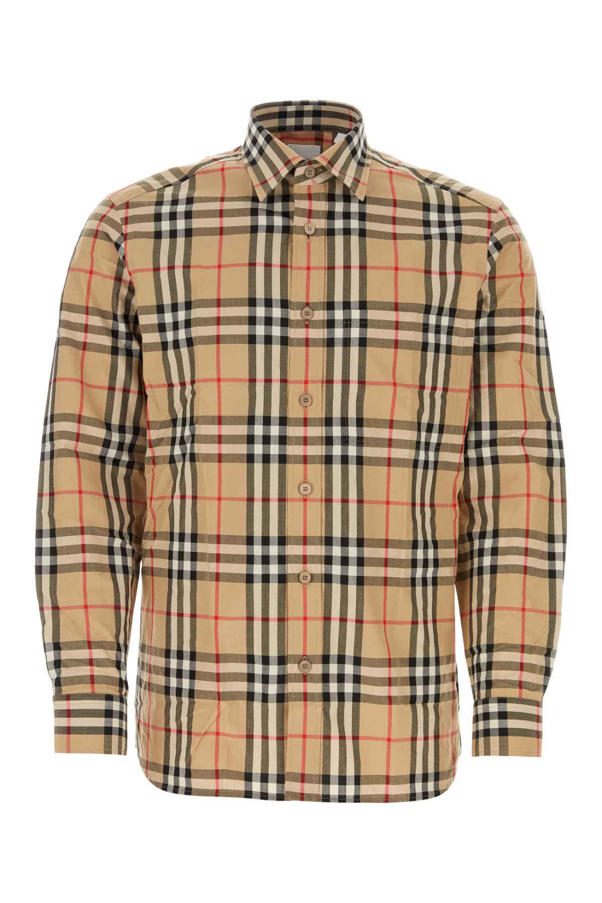 Check Cotton Poplin Shirt — Beige