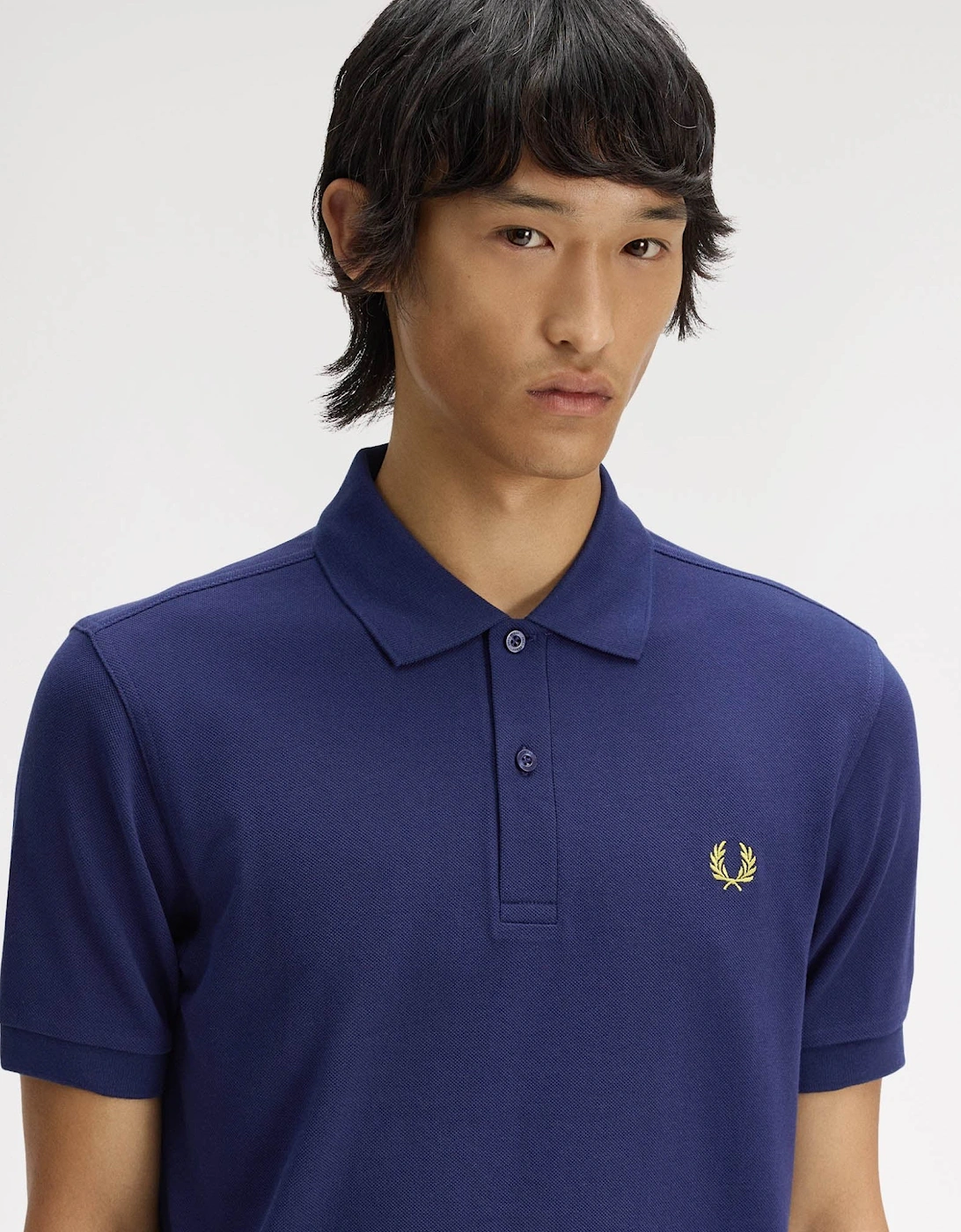 Men's Fred Perry Mens Plain Signature Polo Shirt - French Navy/Citron 12C