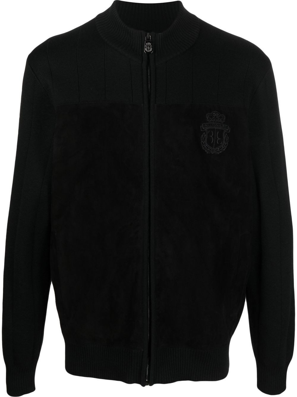 Embroidered-logo detail knit jacket - Black