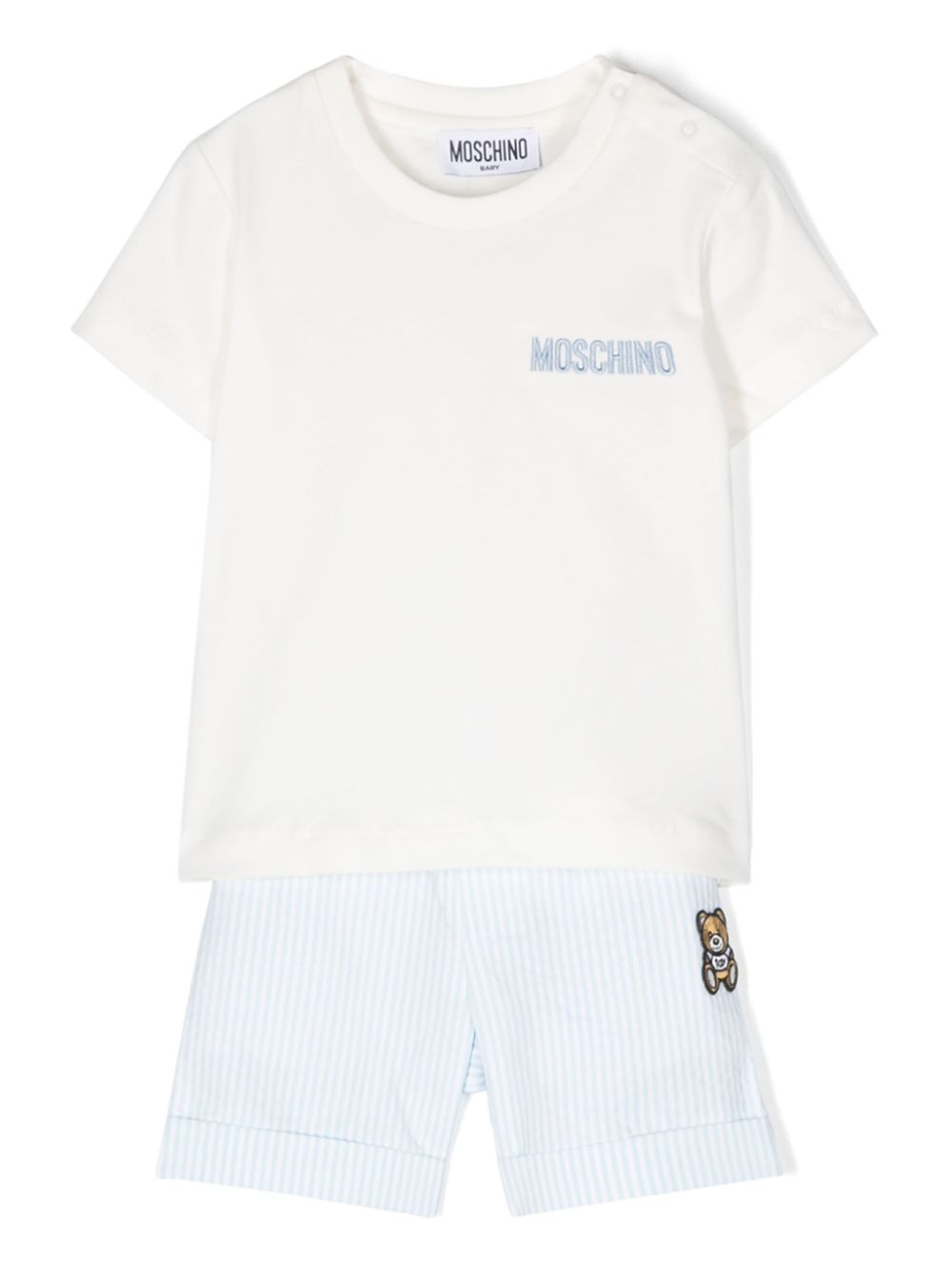 Teddy Bear-patch striped shorts set - White
