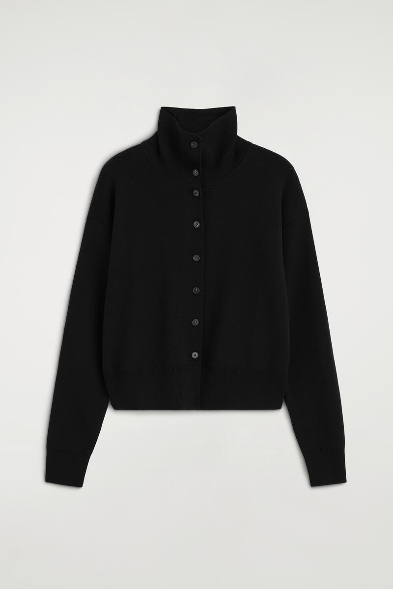 Merino Wool Mock-Neck Cardigan