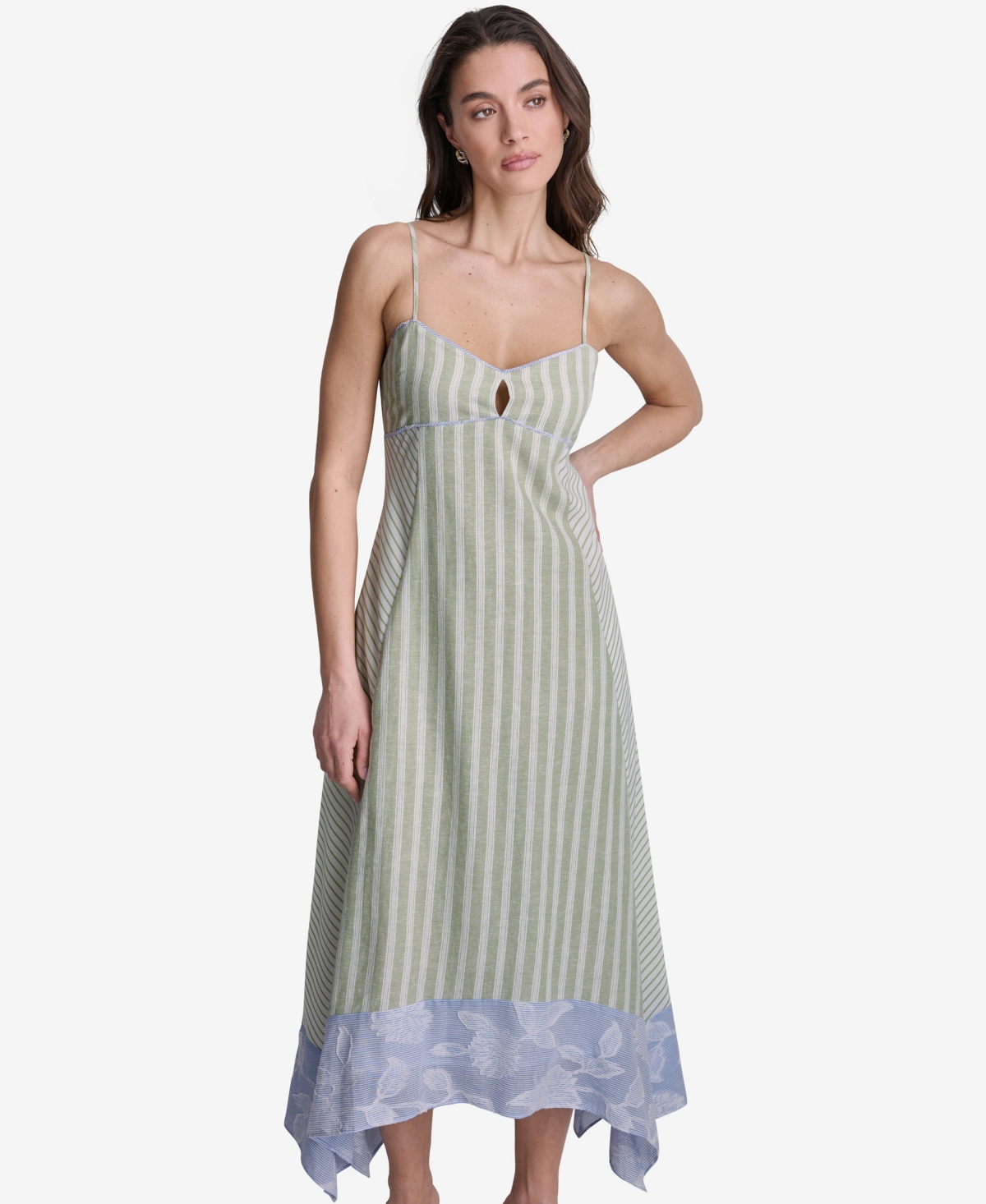 Women's Striped High-Low Midi Dress - White