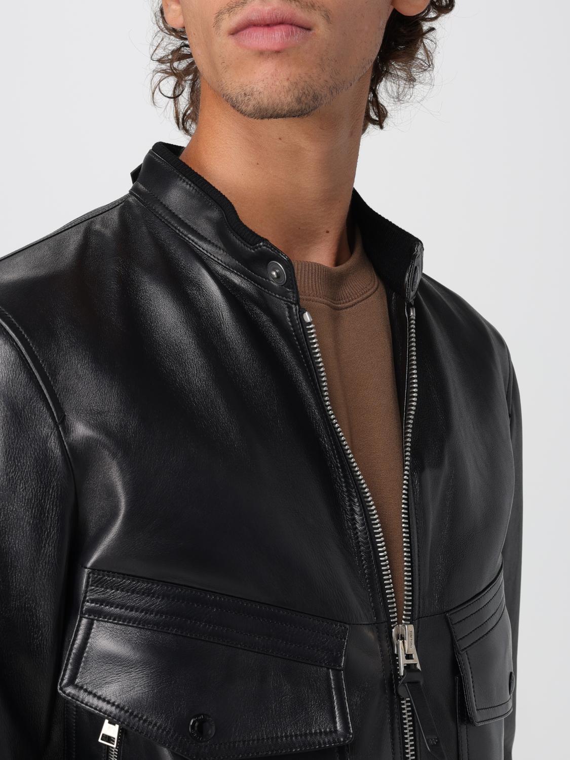 Zip-front leather jacket - Black