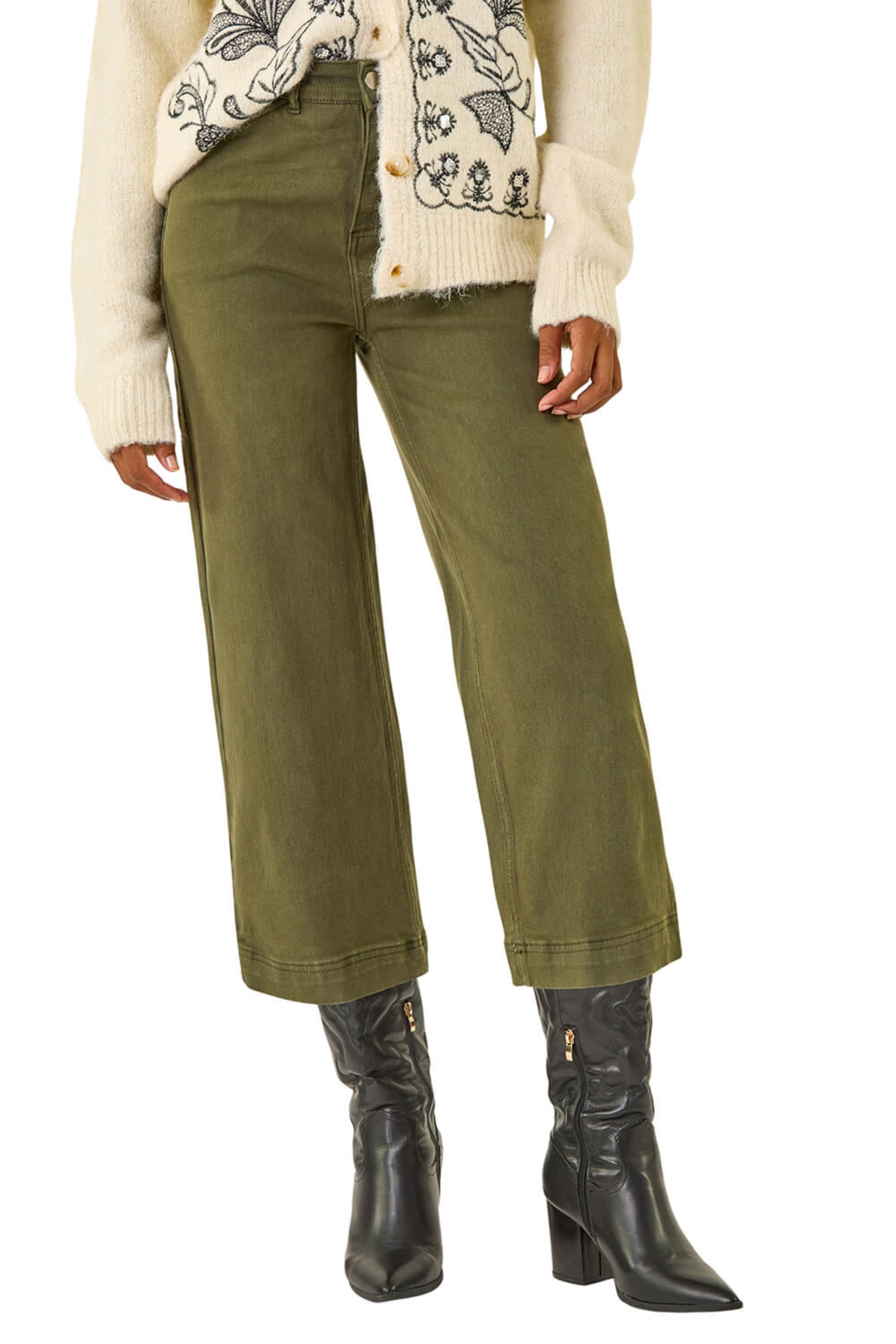 Roman Womens Wide Leg Stretch Culottes - Dark Green