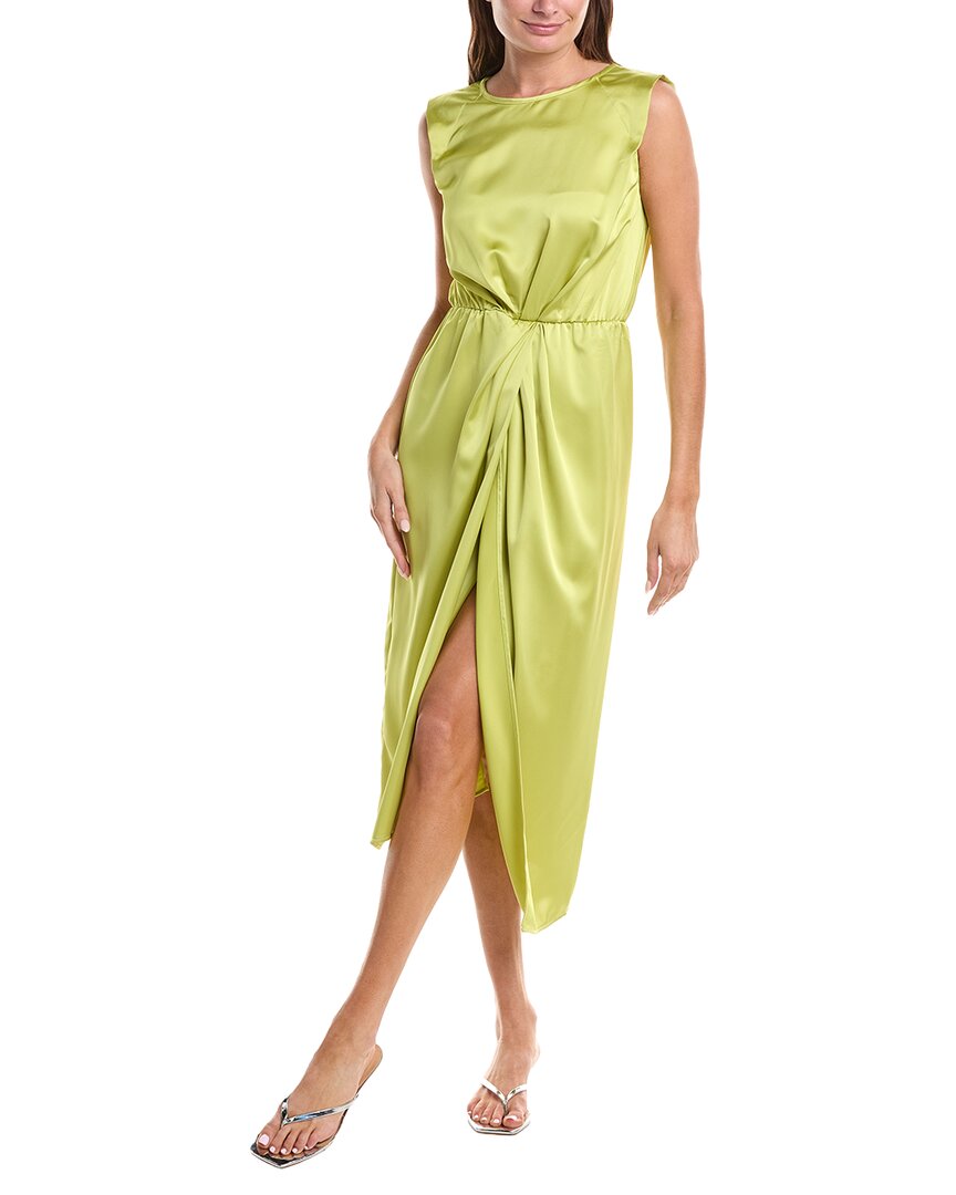 Cap Sleeve High Slit Satin Midi Dress