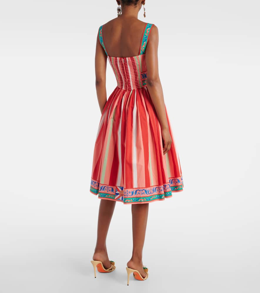 Striped gathered cotton bustier dress