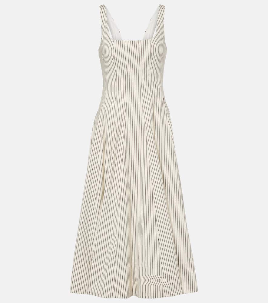 Striped pleated cotton midi dress