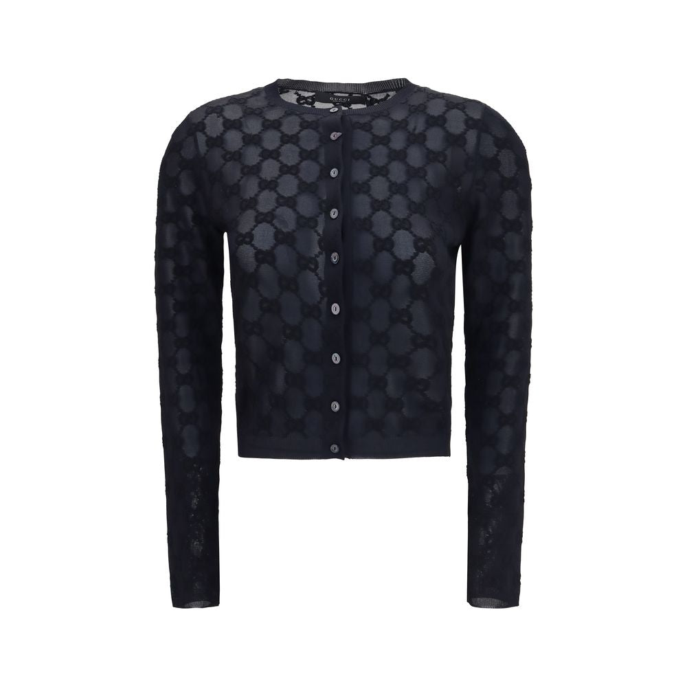 GG Embroidered Viscose Crepe Cardigan — Black
