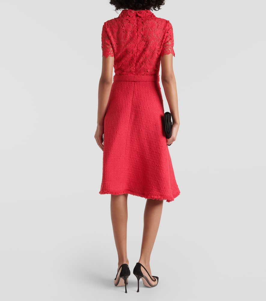 Gardenia guipure and tweed midi dress