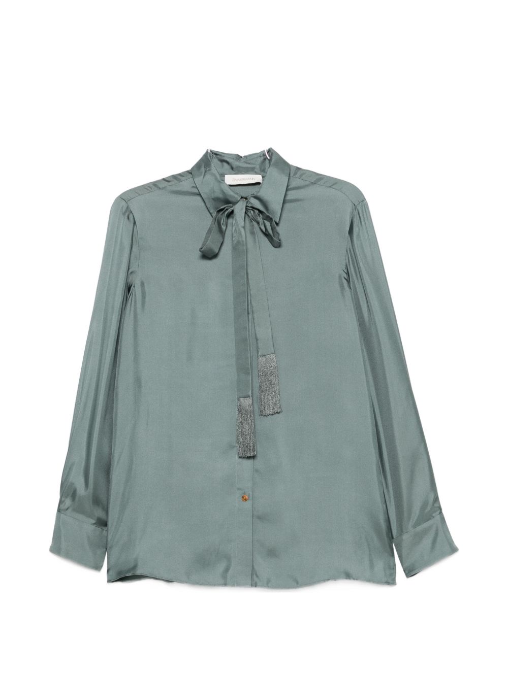 Pussy-Bow Silk Shirt — Teal
