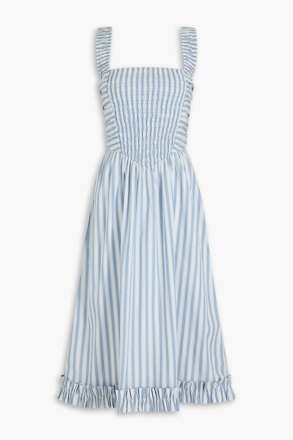 GANNI - Cutout striped cotton-poplin midi dress - Blue - DE 40
