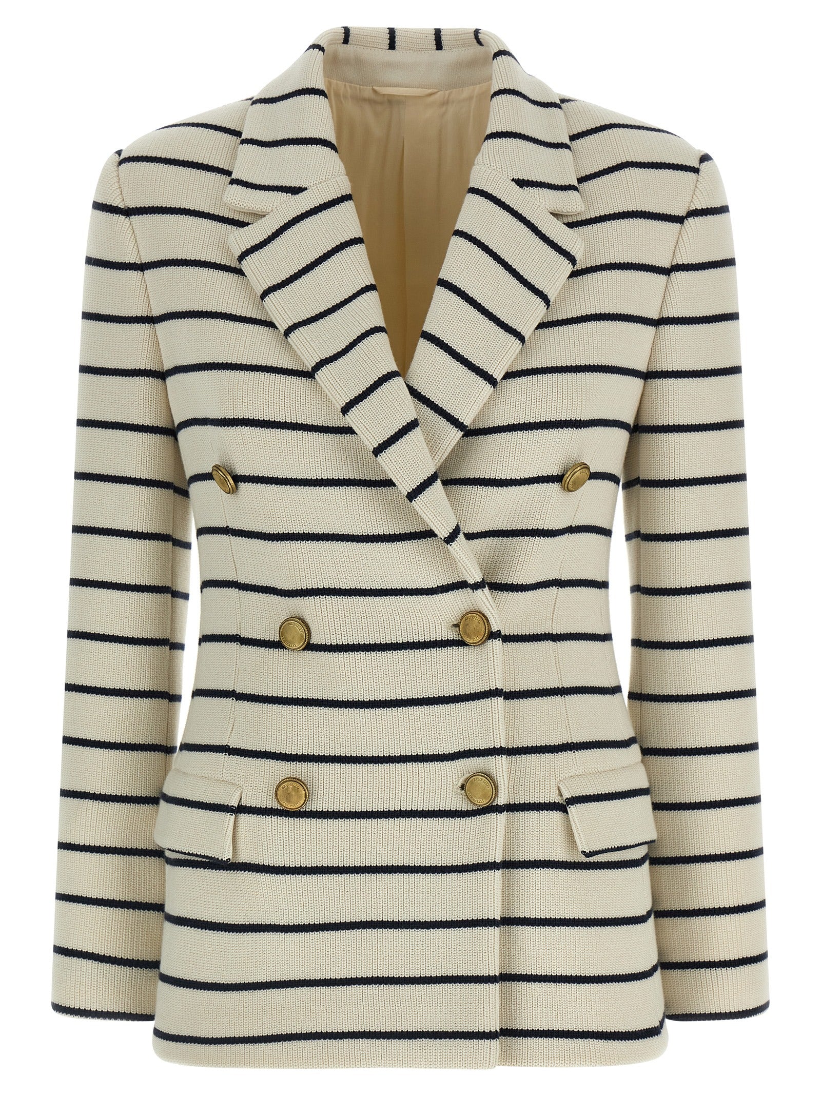 Striped Cotton Blazer — Beige