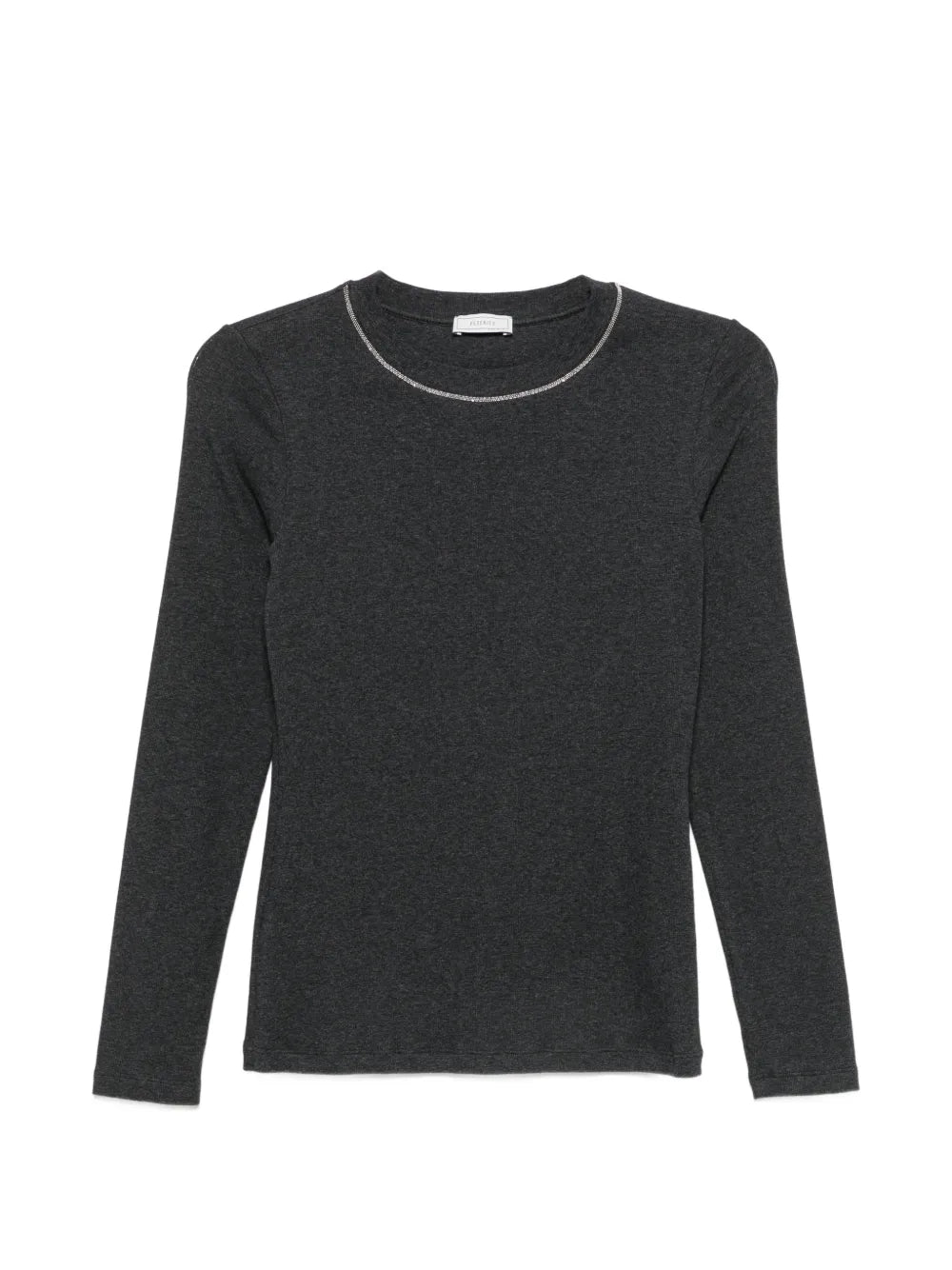 Embellished-Neck T-Shirt — Charcoal