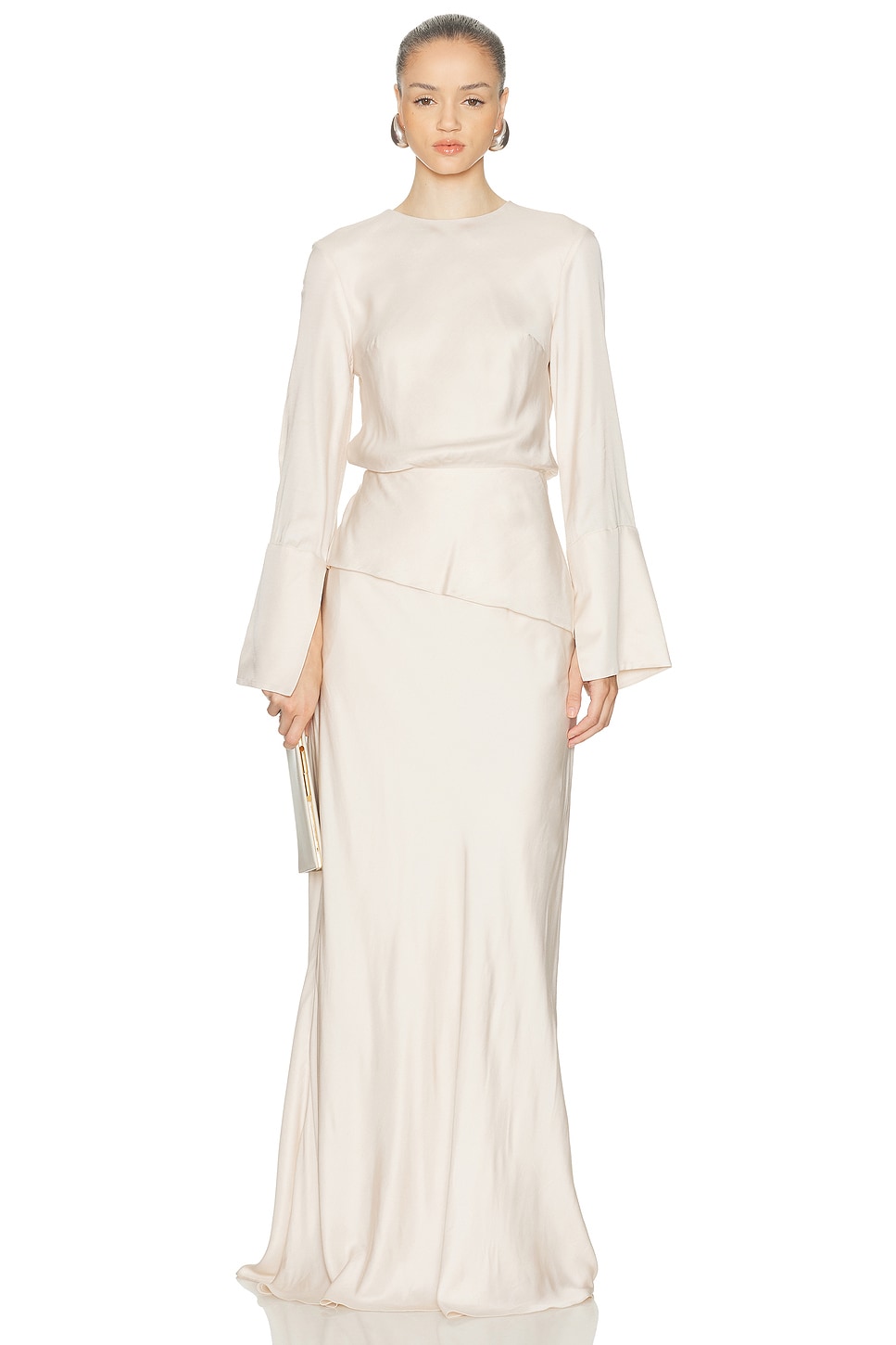 Brandon Maxwell Violet Long Dress in Pearl - Cream. 4 also in