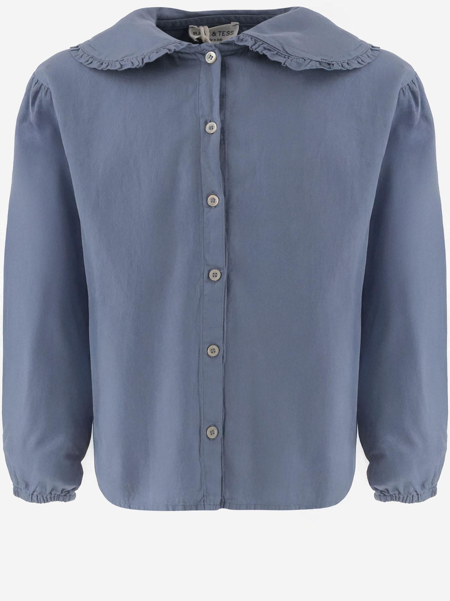 Ruffled Collar Cotton Shirt — Blue