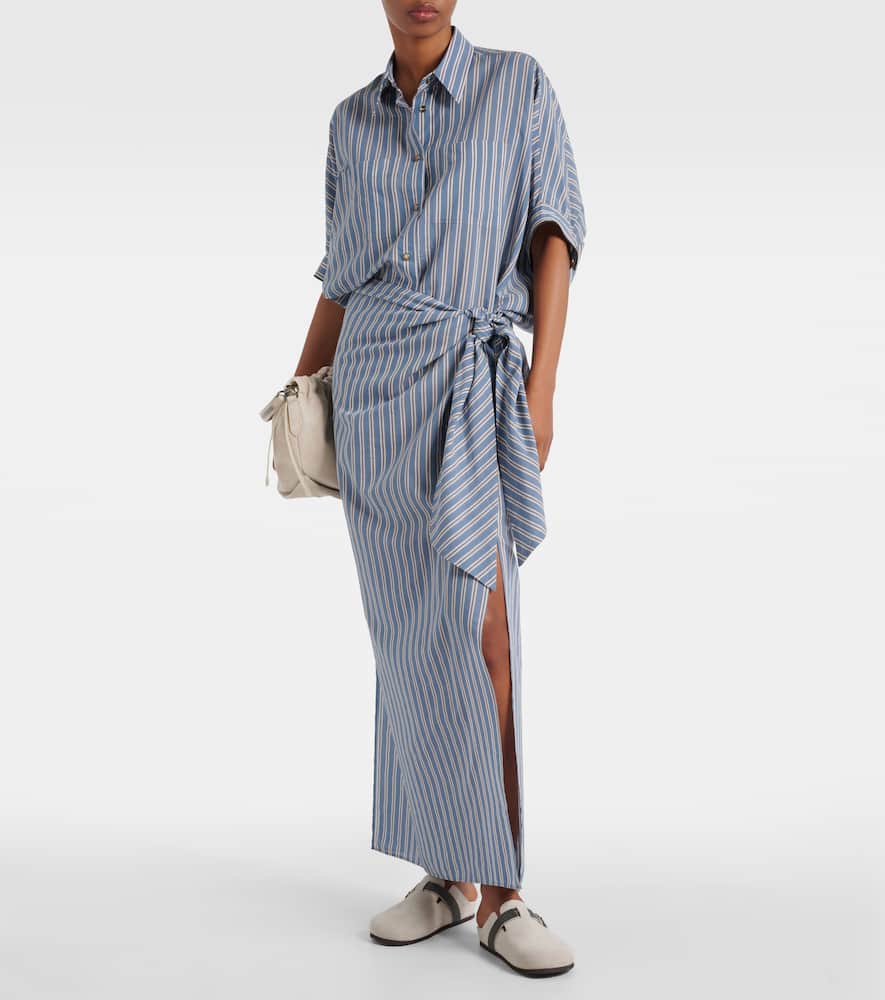 Striped cotton and silk wrap skirt