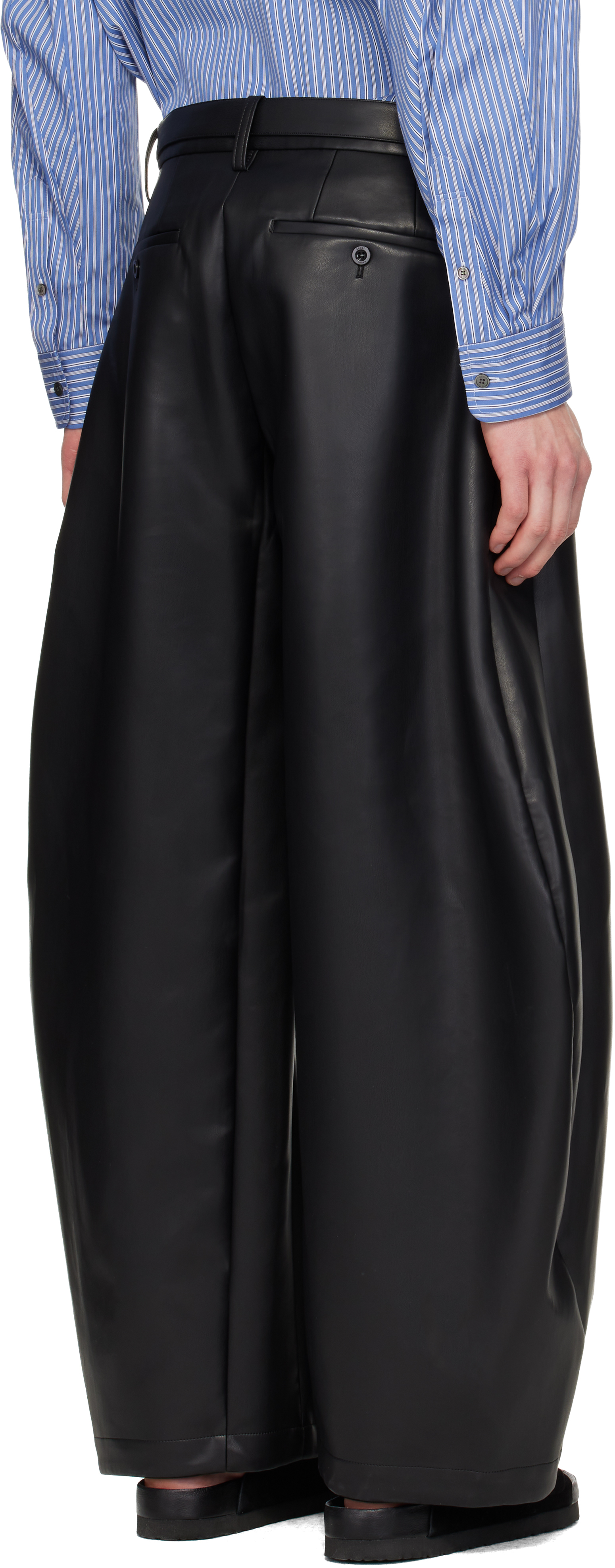 Black Belted Faux-Leather Trousers