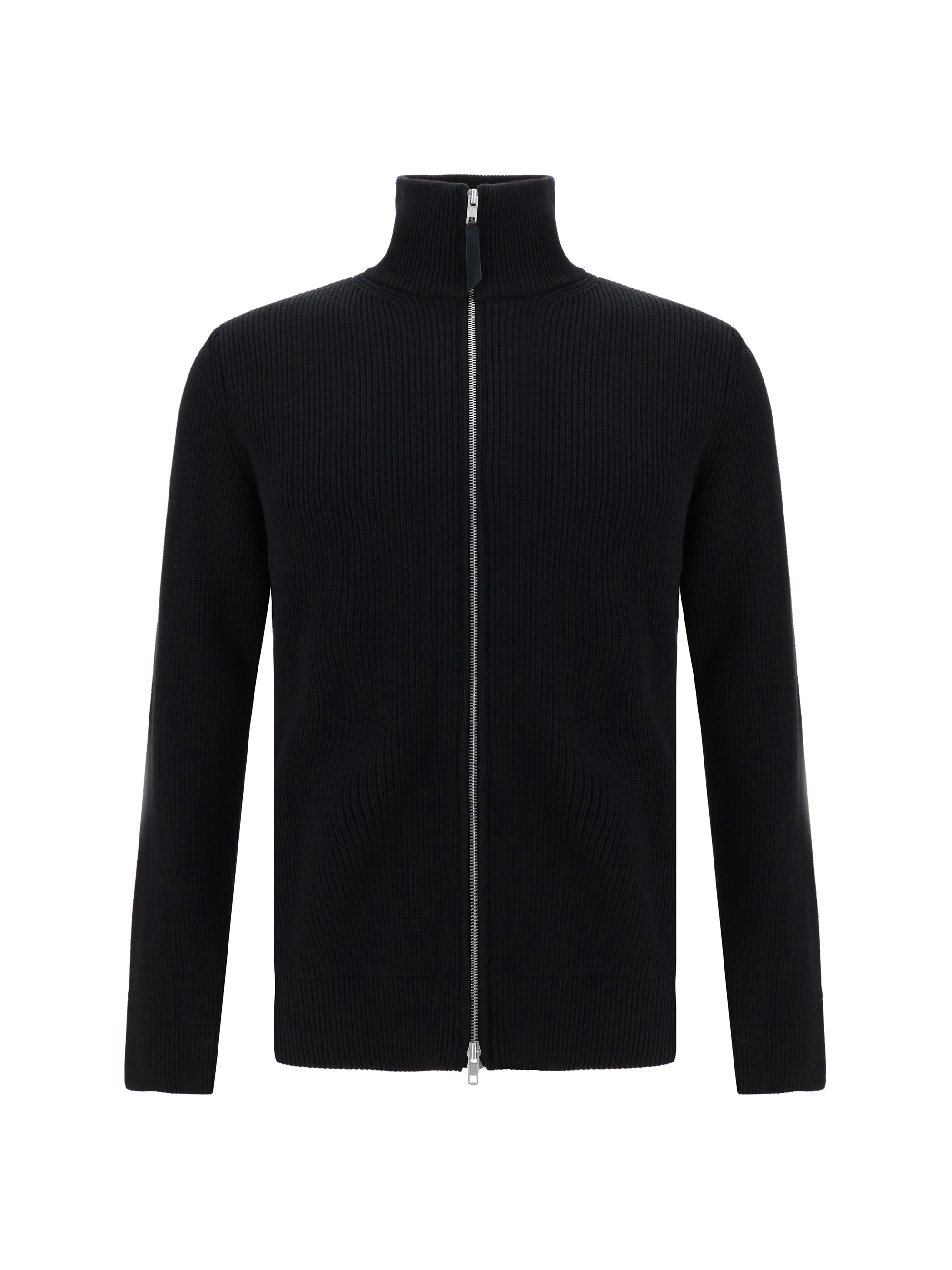 Ribbed Zip-Up Knit Sweater — Black