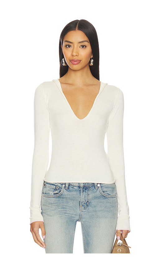 Frankies Bikinis Sloane Knit Hoodie in White. L. Also in S