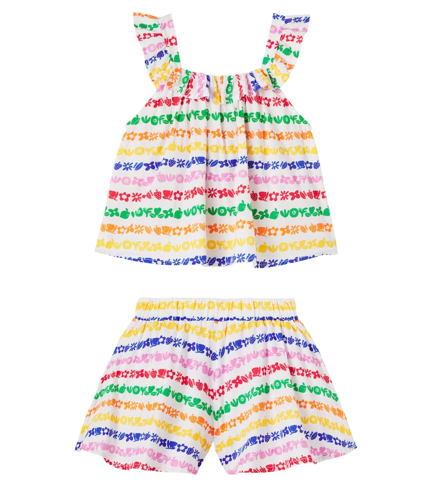Fábula Printed striped cotton top and shorts set