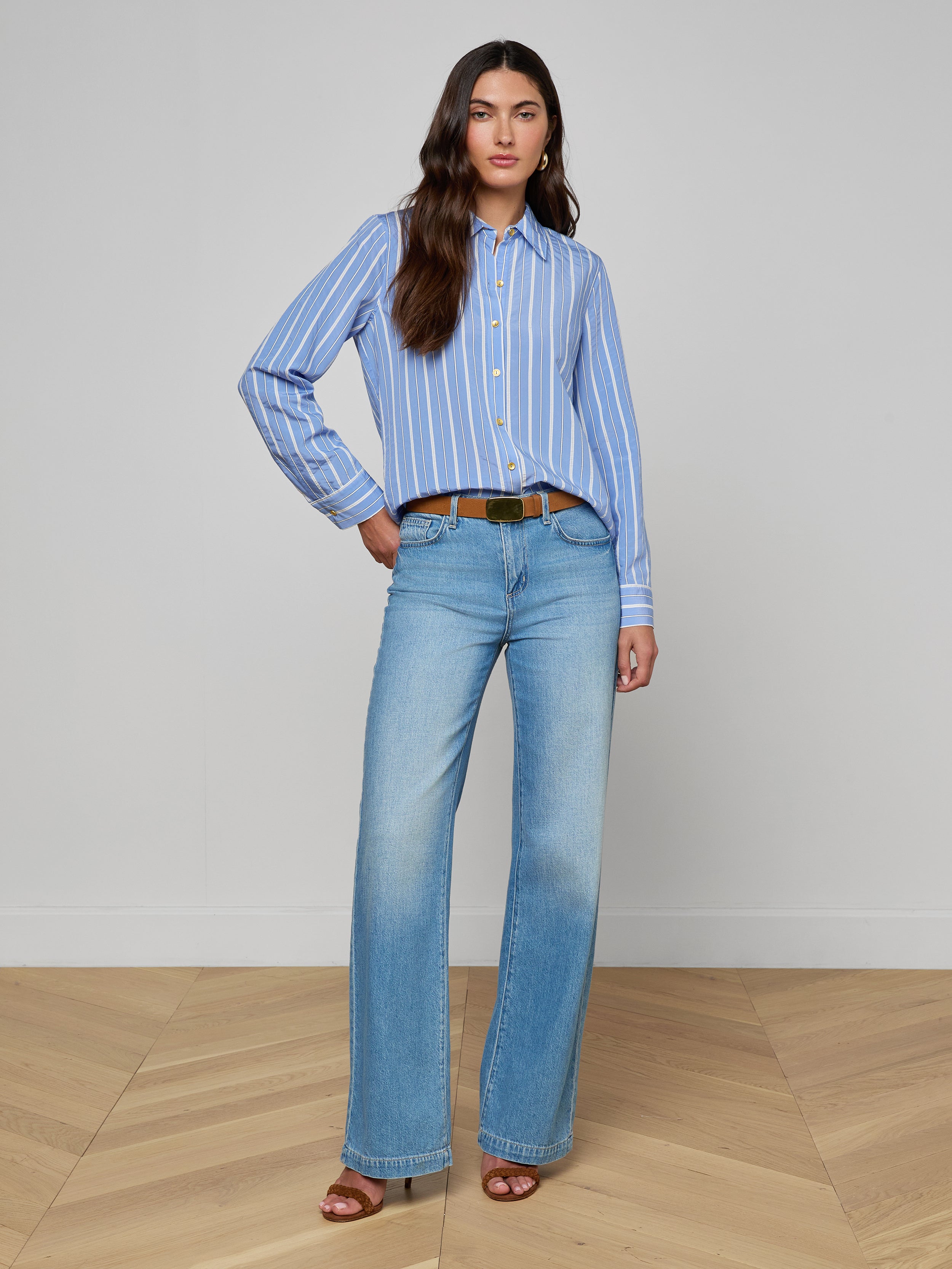 Ellery Poplin Shirt In Allure Blue/white Stripe