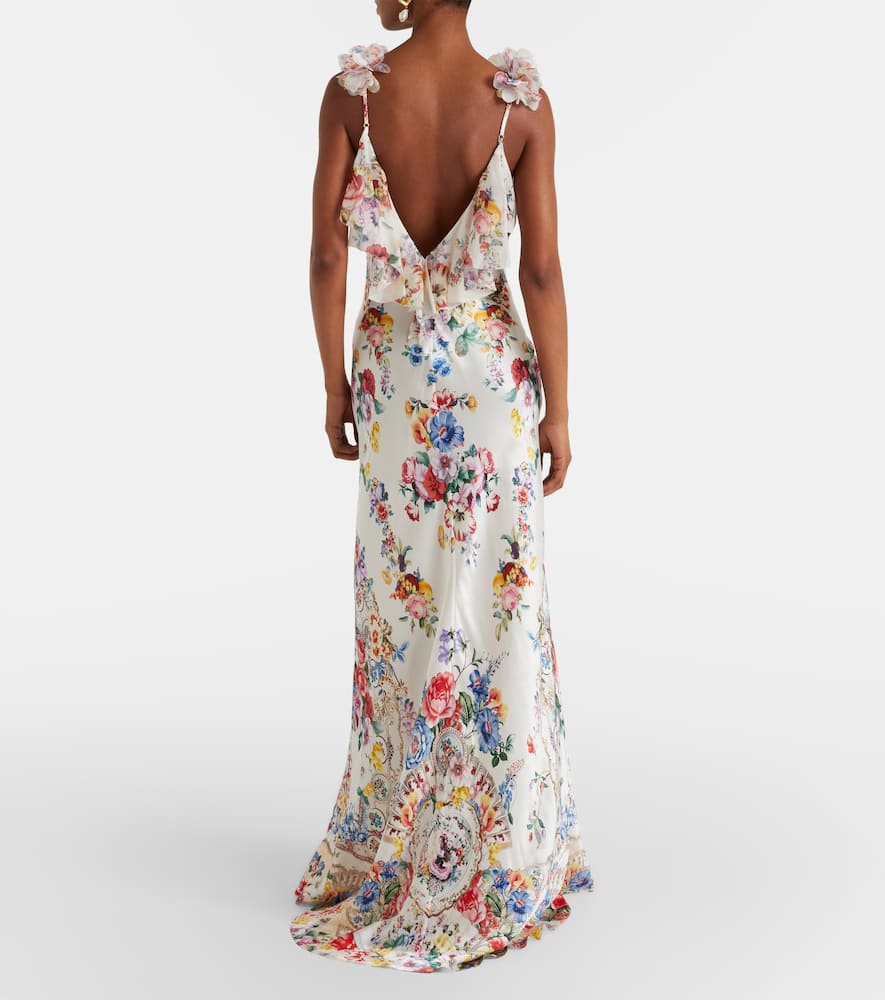 Embellished floral silk slip dress