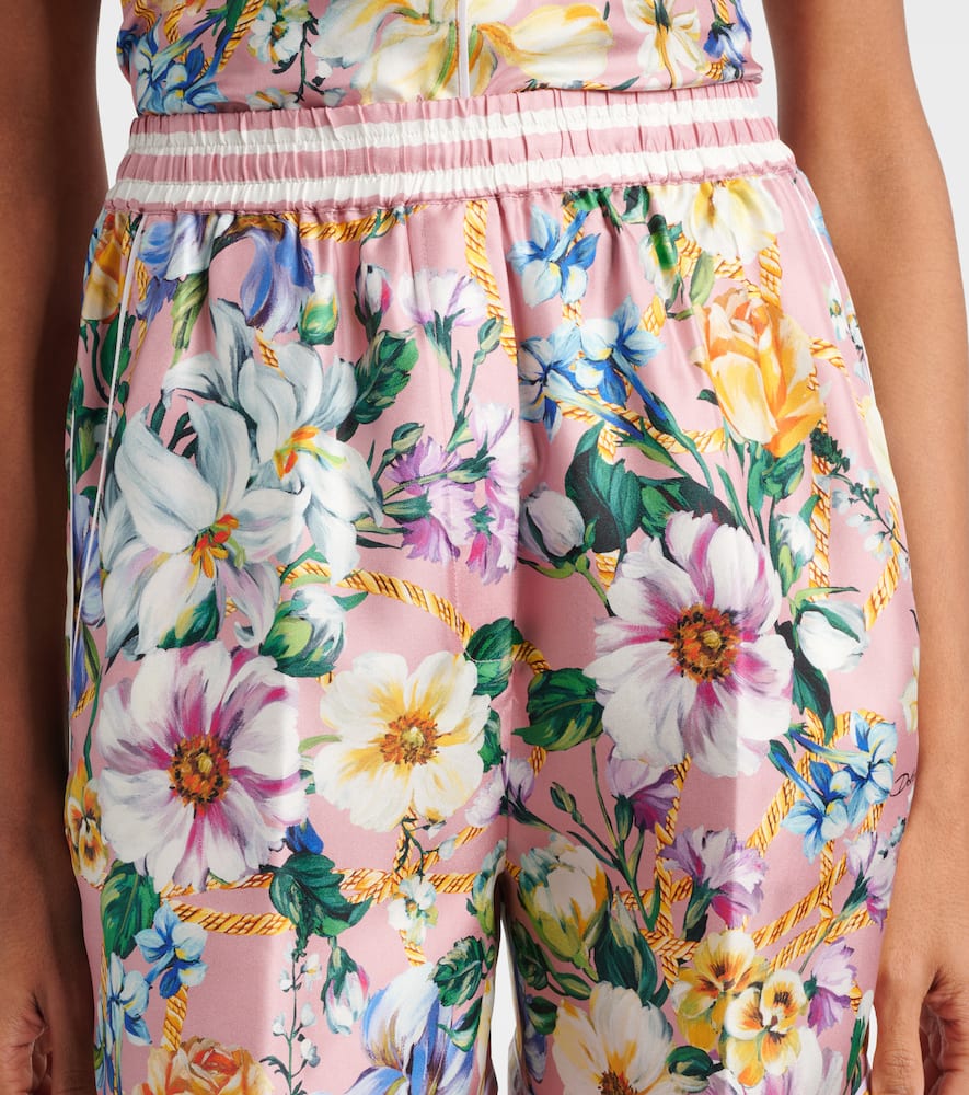 Floral silk twill shorts