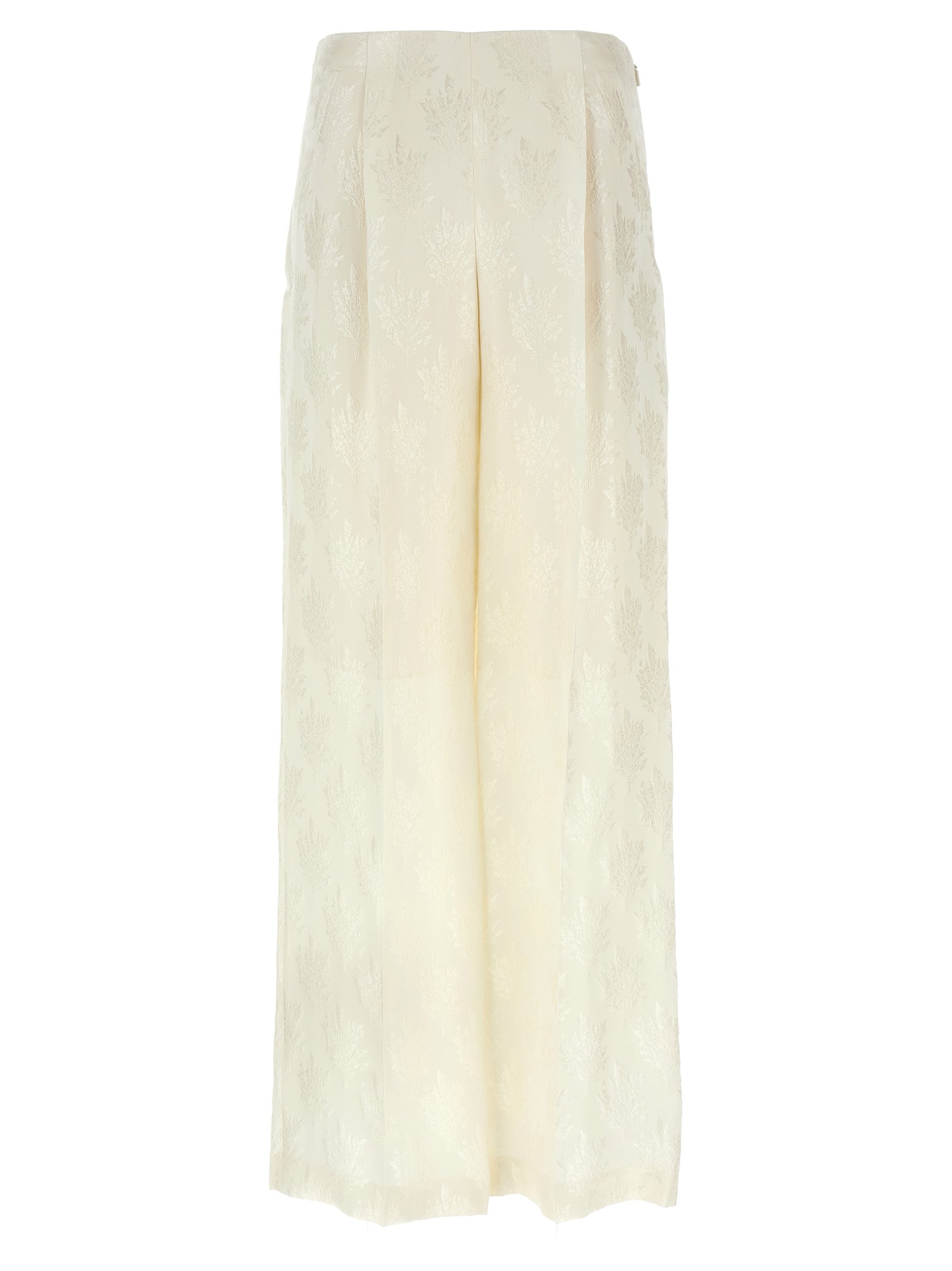 Silk Jacquard Floral Trousers — White